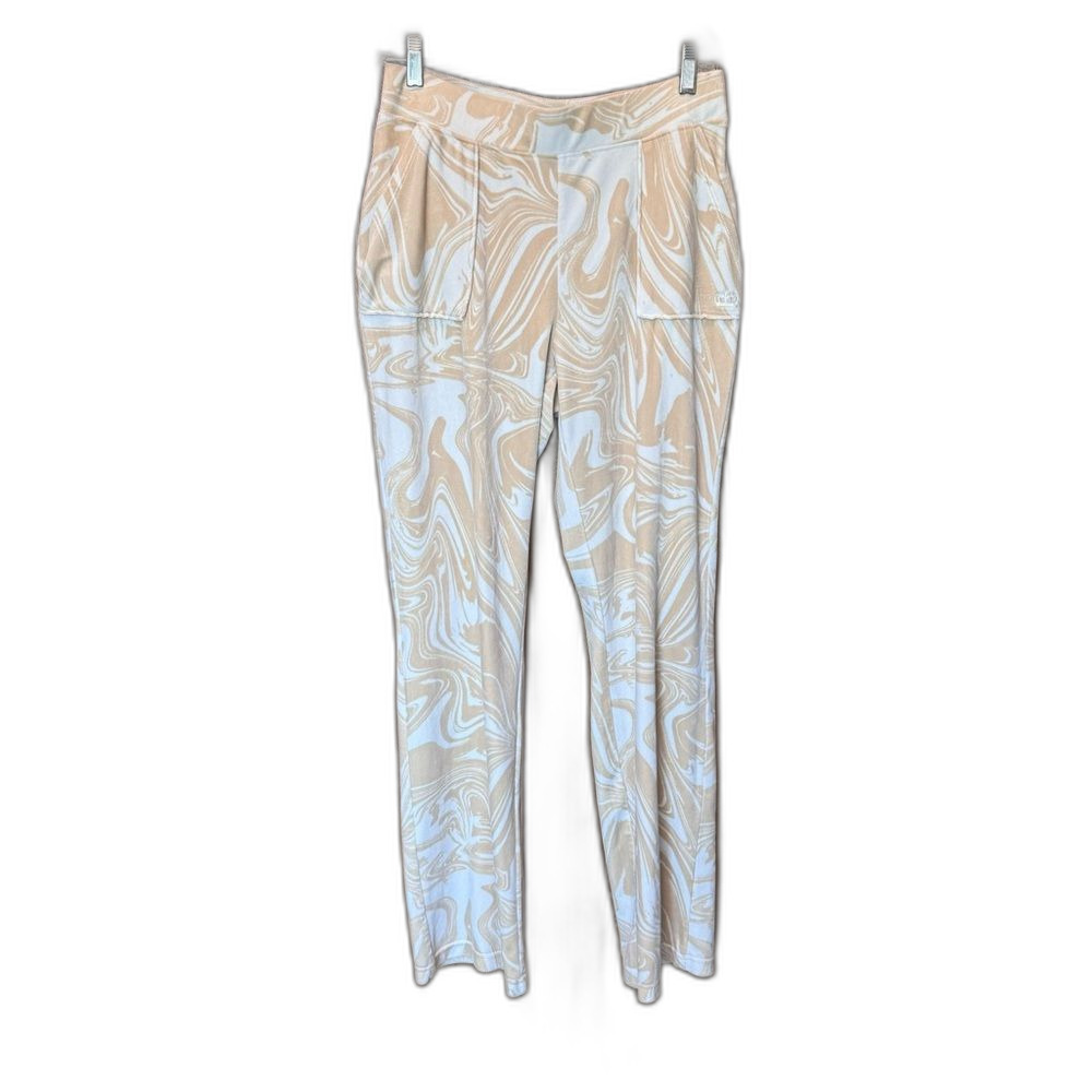 Juicy Couture Velour Pants Size M White Creamy Tan Marble Swirl Fleck Print